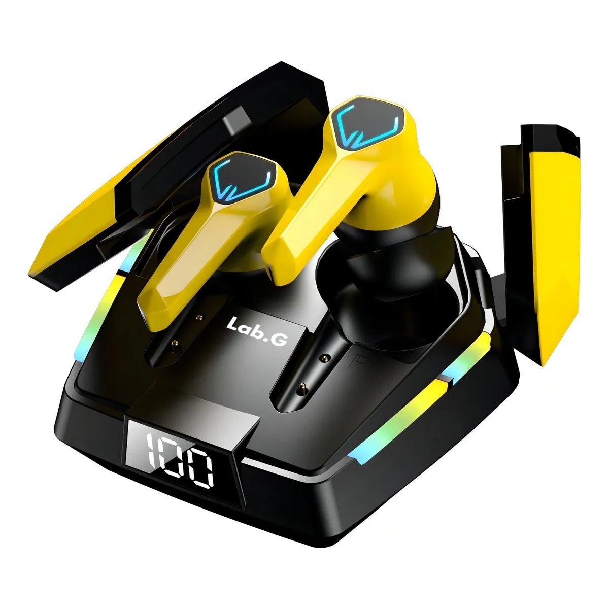 Audífonos Gamer Bluetooth 5.0 Impermeable Amarillo Con Raya Azul Lab.g Amarillo $1,319