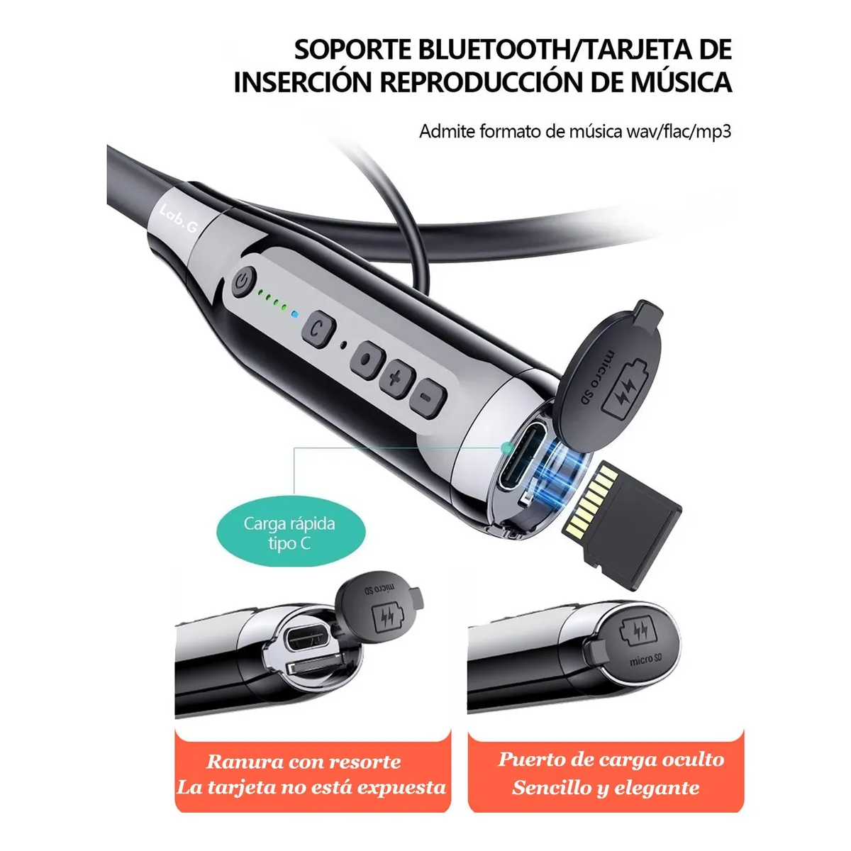Foto 5 pulgar | Auriculares Inalámbricos Bluetooth Con Banda Para El Cuello Lab.g Negro