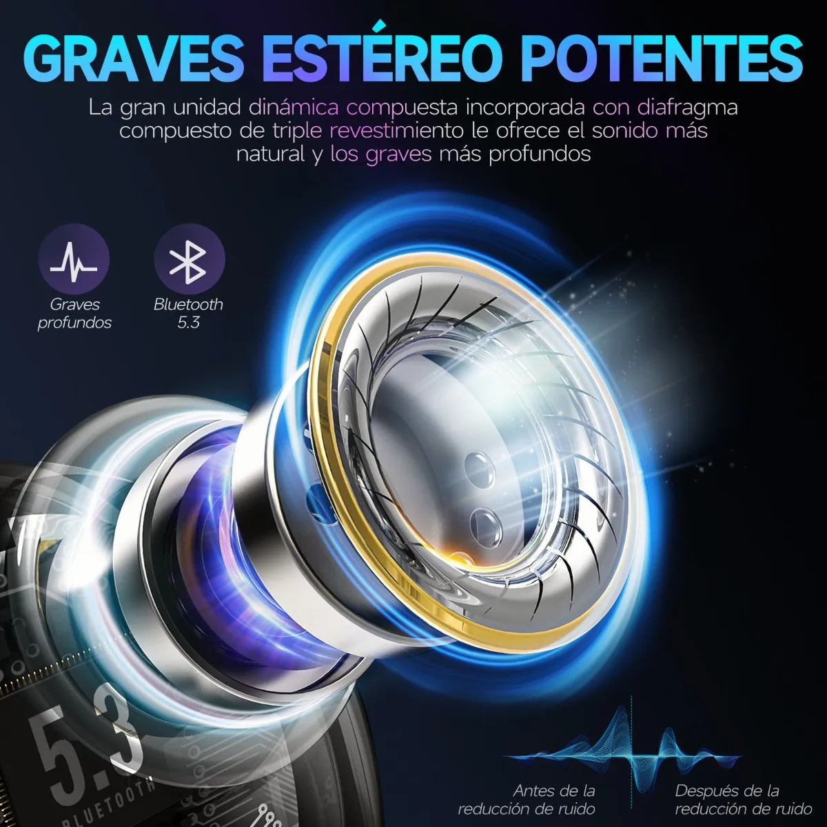 Foto 5 | Audífonos Bluetooth Deportivos Reducción De Ruido Gris Con Negro Lab.g Gris