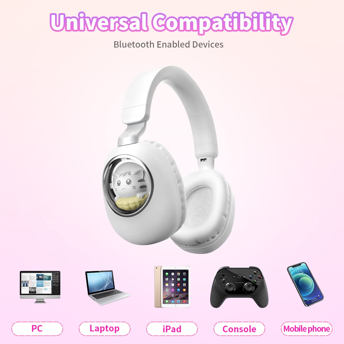Foto 3 pulgar | Auriculares Inalámbricos Yusonic Con Luces Led Para Niños (blancos) - Venta Internacional.