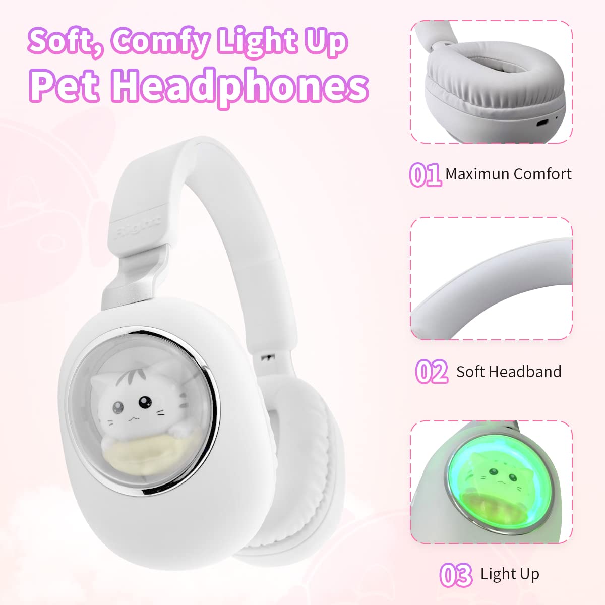 Foto 5 pulgar | Auriculares Inalámbricos Yusonic Con Luces Led Para Niños (blancos) - Venta Internacional.