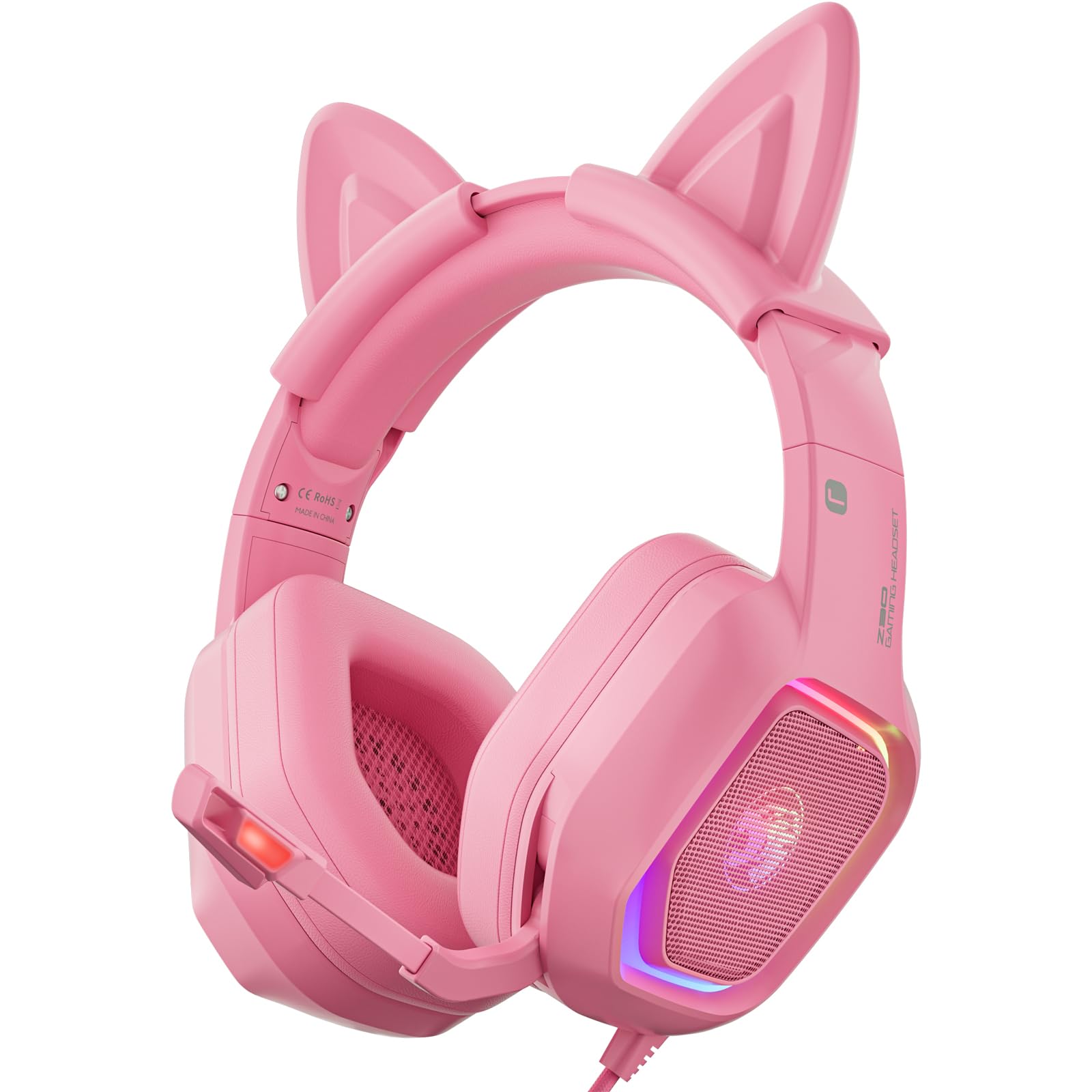 Auriculares Para Juegos Ziumier Pink Con Orejas De Gato Desmontables Ps4 Ps5 - Venta Internacional.