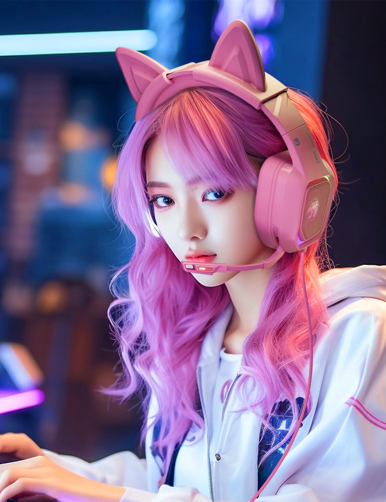Foto 3 pulgar | Auriculares Para Juegos Ziumier Pink Con Orejas De Gato Desmontables Ps4 Ps5 - Venta Internacional.