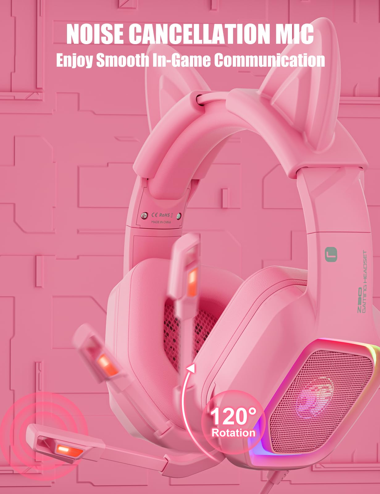 Foto 5 pulgar | Auriculares Para Juegos Ziumier Pink Con Orejas De Gato Desmontables Ps4 Ps5 - Venta Internacional.