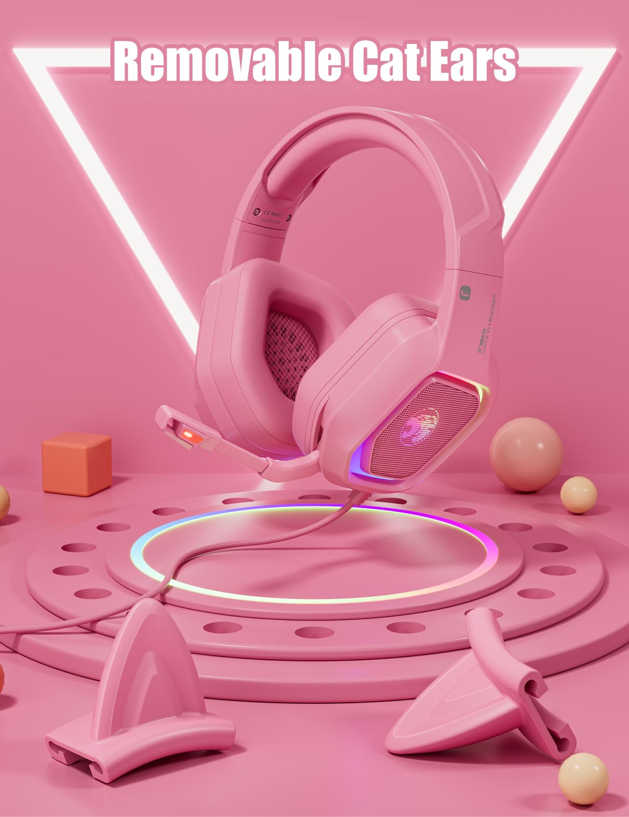 Foto 6 pulgar | Auriculares Para Juegos Ziumier Pink Con Orejas De Gato Desmontables Ps4 Ps5 - Venta Internacional.