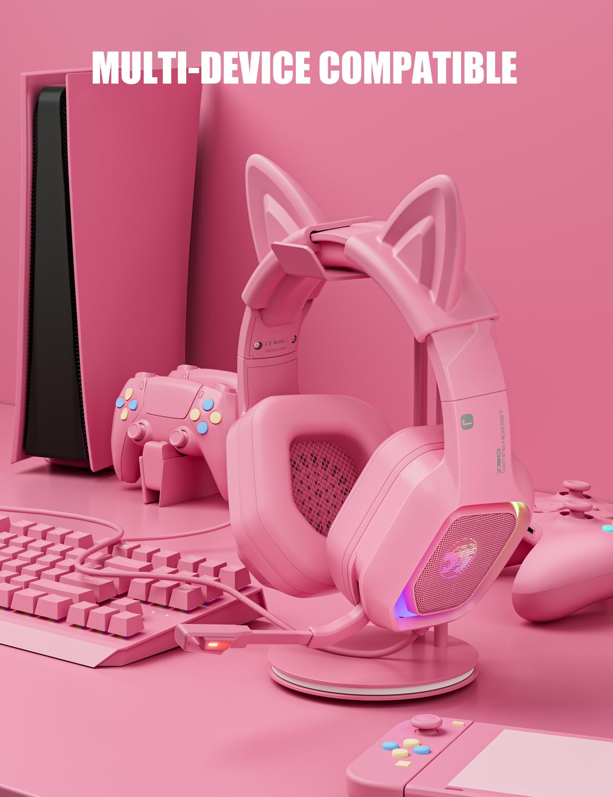 Foto 8 pulgar | Auriculares Para Juegos Ziumier Pink Con Orejas De Gato Desmontables Ps4 Ps5 - Venta Internacional.
