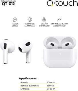 Foto 2 | Audífonos Q-touch Bluetooth Qt-012 Blancos | Manos Libres Y Estuche De Carga Portátil