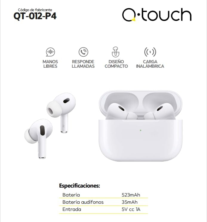 Foto 3 pulgar | Audífonos Inalámbricos Q-touch Air Buds Pro Qt-012-p4 | Carga Inalámbrica  Manos Libres Y Sonido Premium – Blancos