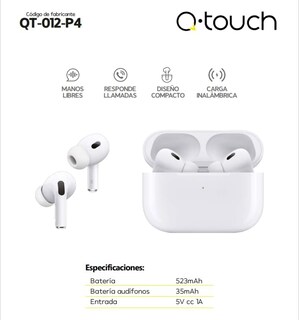 Foto 2 | Audífonos Inalámbricos Q-touch Air Buds Pro Qt-012-p4 | Carga Inalámbrica Manos Libres Y Sonido Premium – Blancos