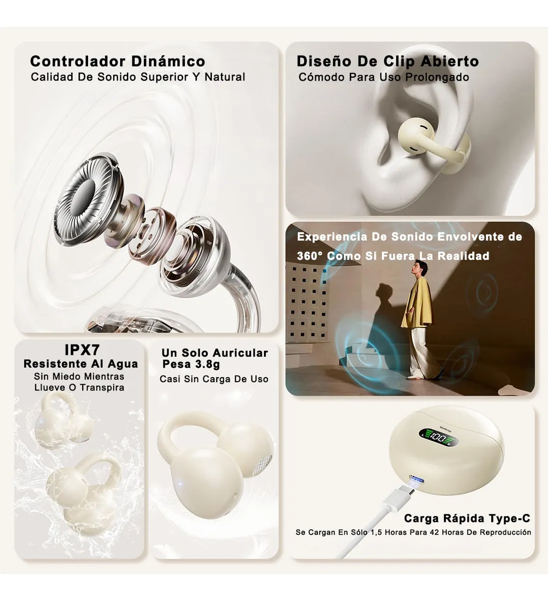 Foto 4 pulgar | Audífonos Open Ear Bluetooth Pantalla Digital Inalambricos Skin