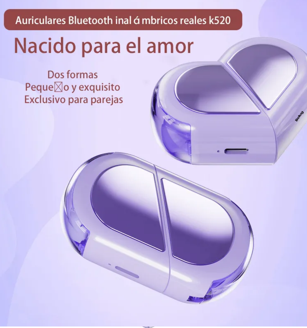 Foto 3 pulgar | Auriculares Bluetooth Inalámbricos Con Forma De Corazón Violeta