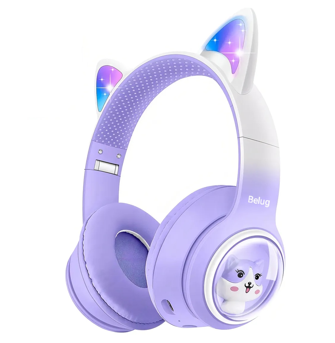 Audifono Oreja De Gato Bluetooth Luz Led Violeta $589