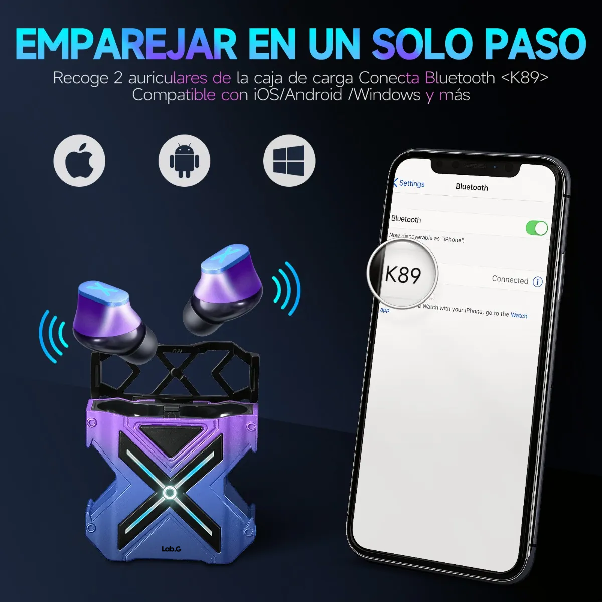 Foto 3 pulgar | Audífonos Bluetooth In-ear Gamer K89 Reducción De Ruido Violeta