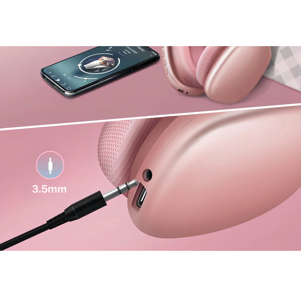 Foto 5 pulgar | Audífonos de Diadema Bluetooth Inalámbricos Rosas