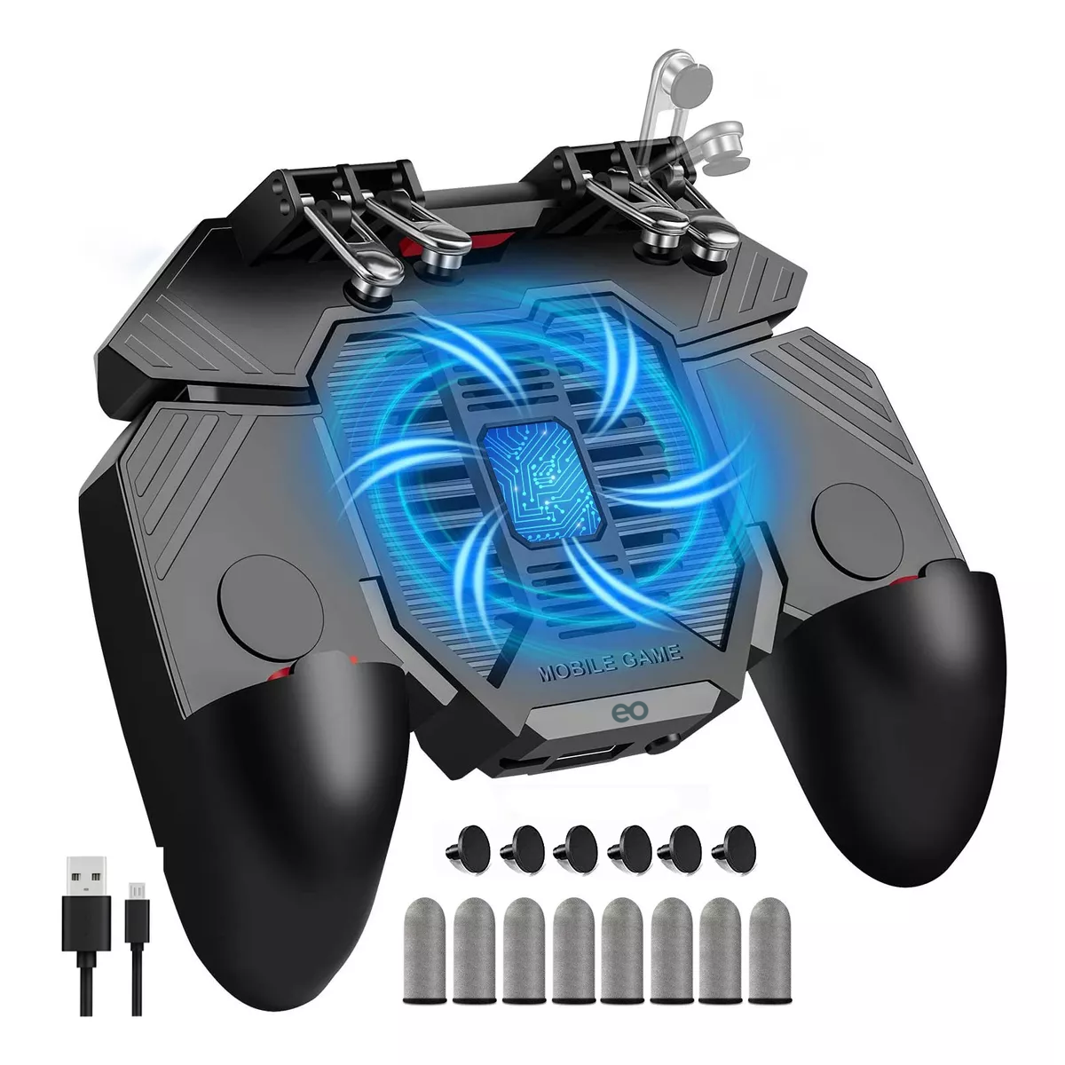 Foto 2 pulgar | Gamepad 4 Gatillos Ventilador Recargable Control Celular Eo Safe Imports Esi-14264-1 Negro