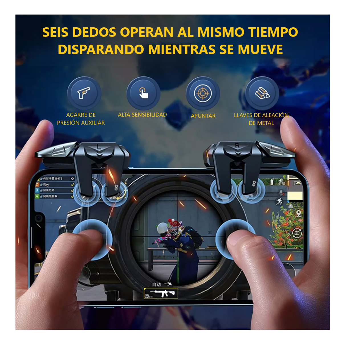 Foto 4 pulgar | Kit Gatillos Celular Con 4 Botones + Dedales Gamer Eo Safe Imports Esi-10017-1 Gris