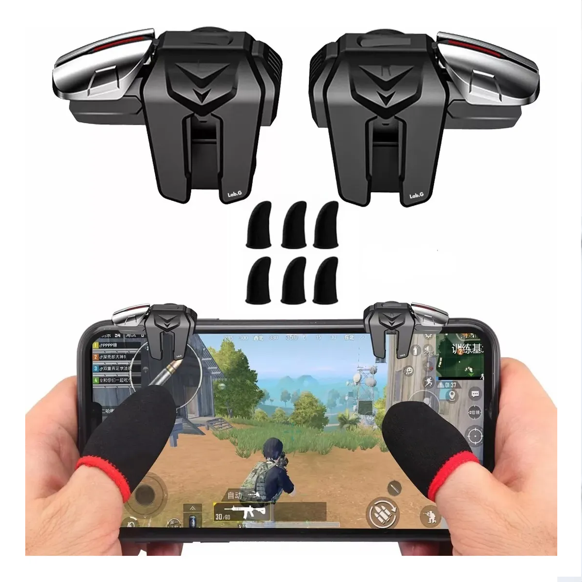 Foto 5 pulgar | Gatillos Celular  Con 4 Botones + Dedales Gamer Lab.g Negro