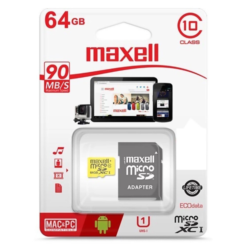 Foto 1 | Micro SD Maxell de 64gb Tarjeta de Memoria con Adaptador SD Clase 10 346307