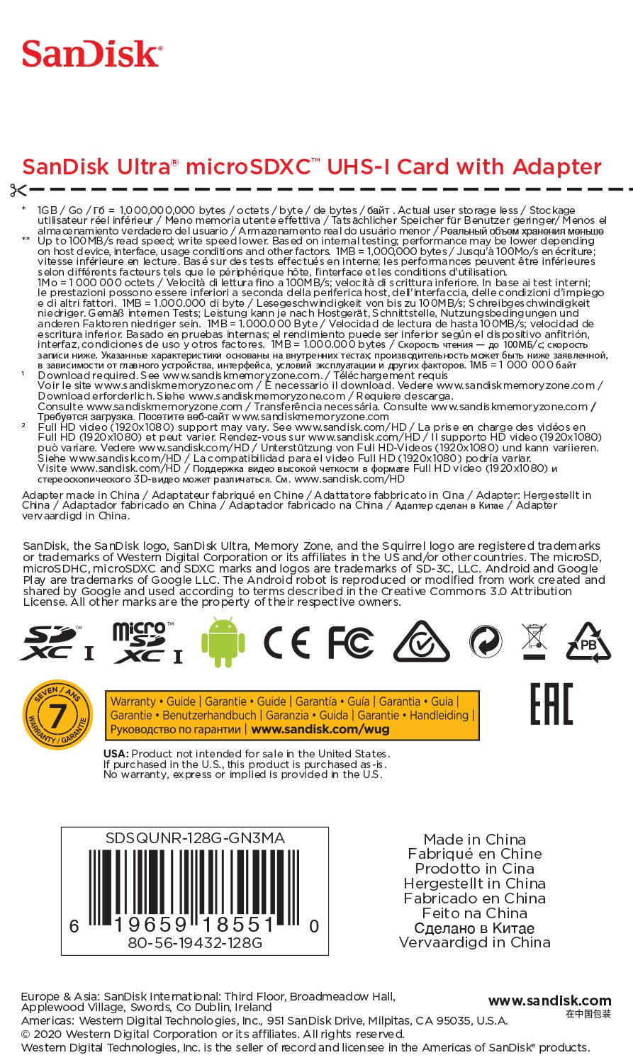 Foto 4 | Tarjeta De Memoria Sandisk Ultra Microsd 128gb Class 10 Uhs-i - Venta Internacional.