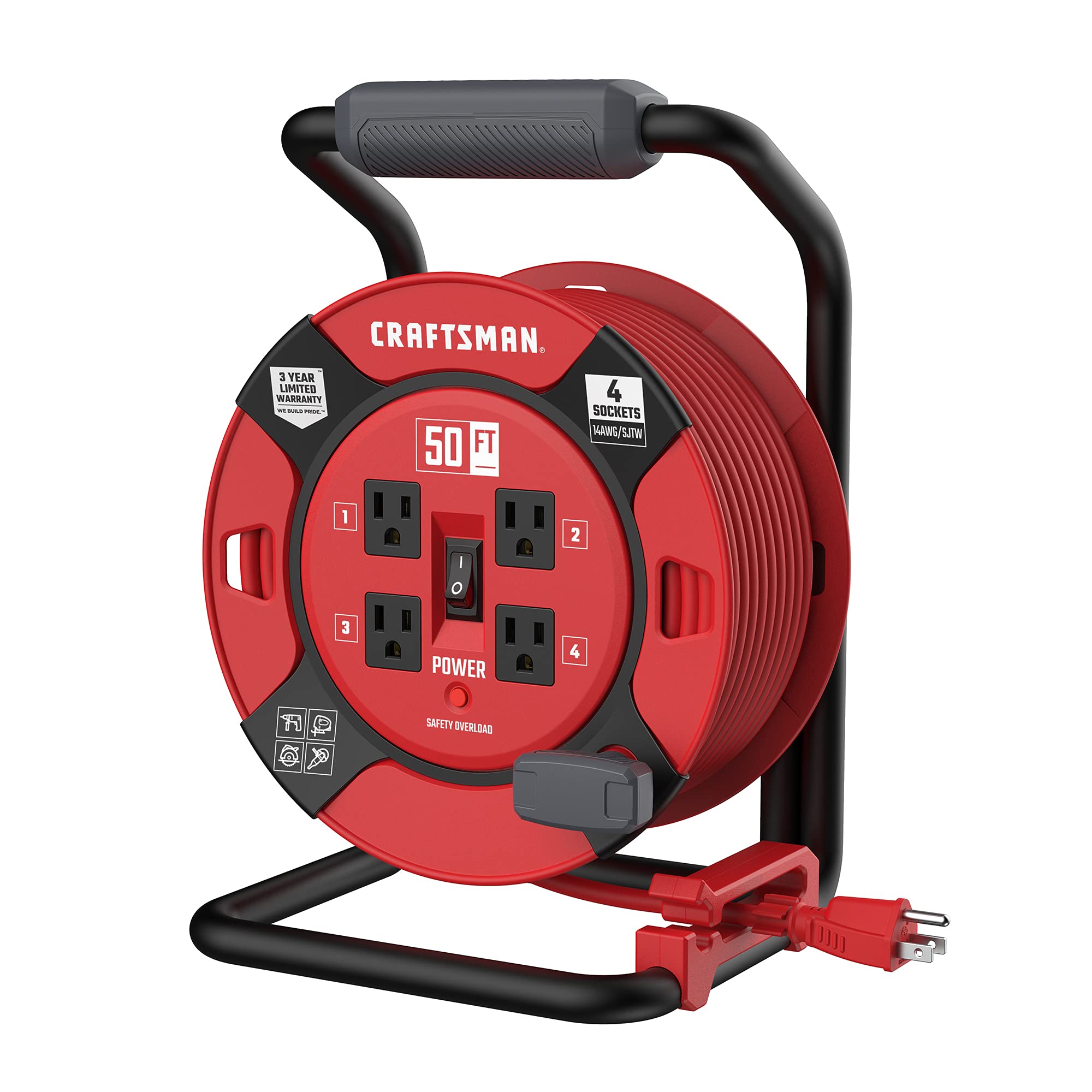 Foto 2 pulgar | Carrete Retráctil De Cable De Extensión Craftsman De 15 M Con 4 Salidas - Venta Internacional.