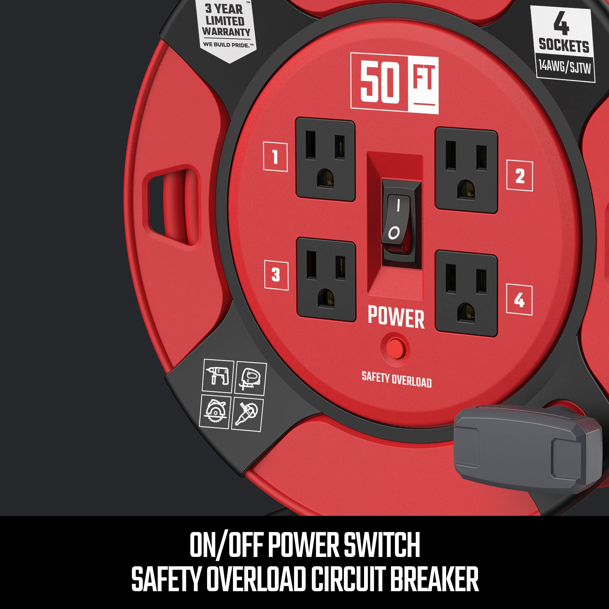 Foto 7 | Carrete Retráctil De Cable De Extensión Craftsman De 15 M Con 4 Salidas - Venta Internacional.