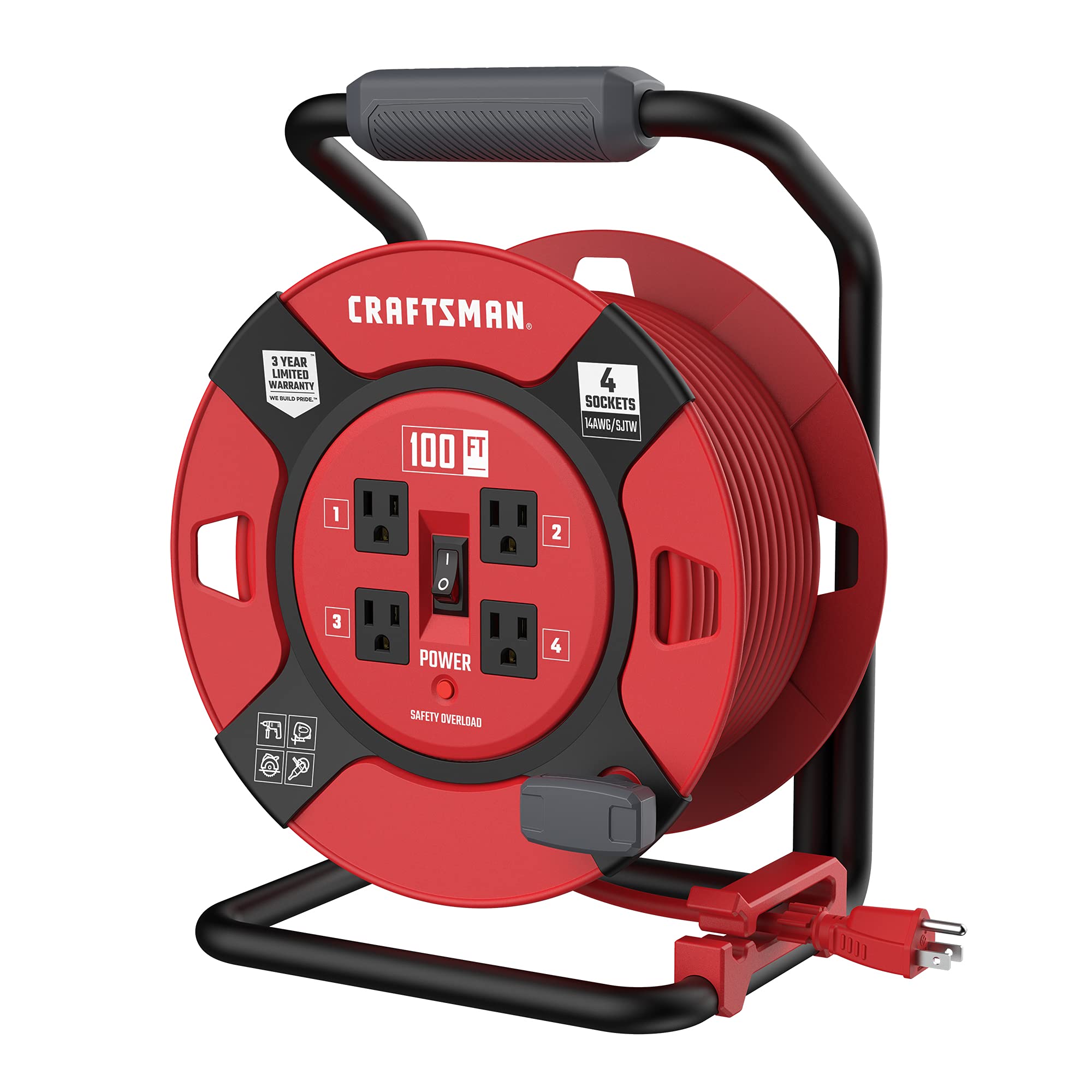 Carrete De Cable De Extensión Retráctil Craftsman De 30 M Con 4 Salidas - Venta Internacional.