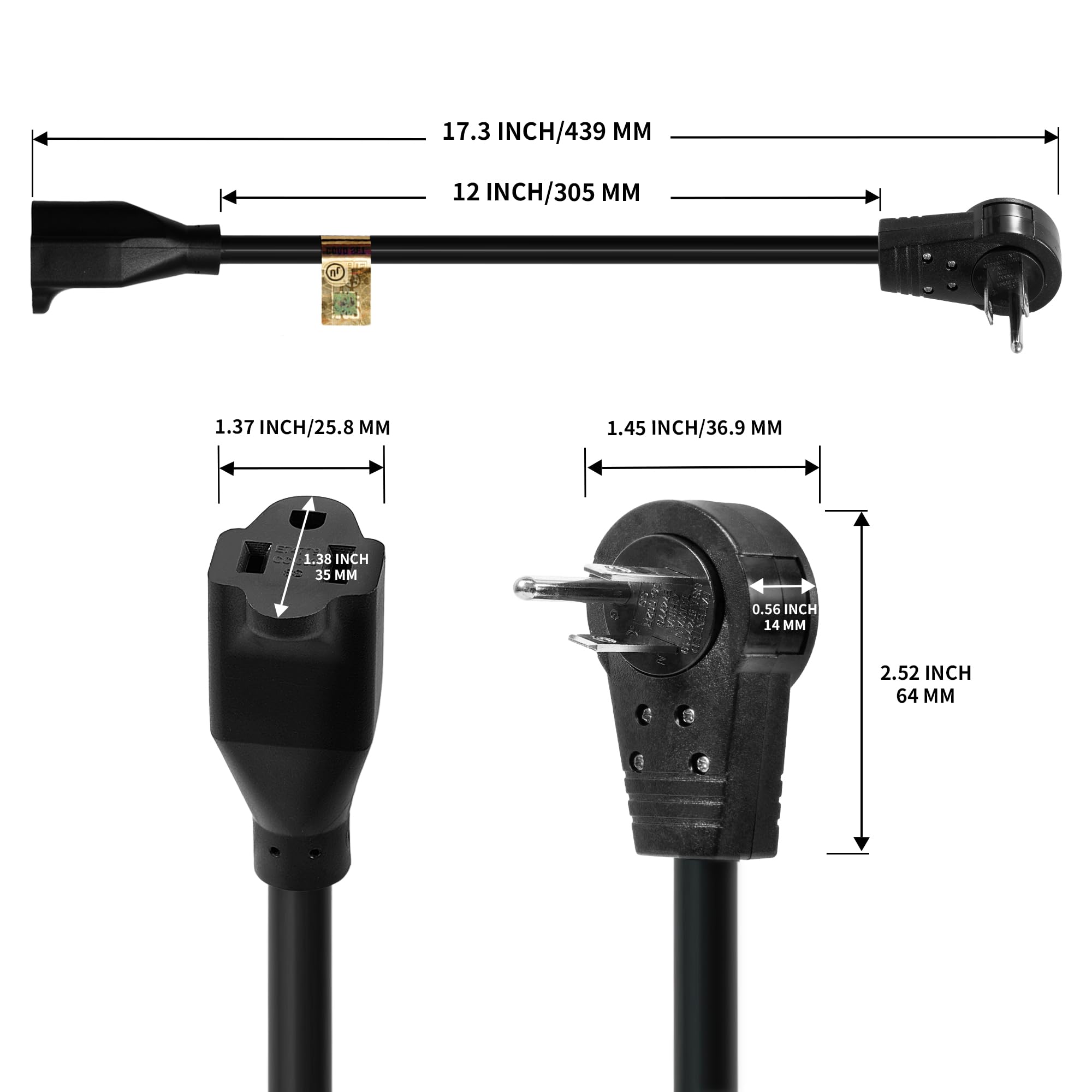 Foto 2 | Cable de Extensión Nekteck Enchufe Plano Giratorio de 360° 30 cm 14 Awg - Venta Internacional
