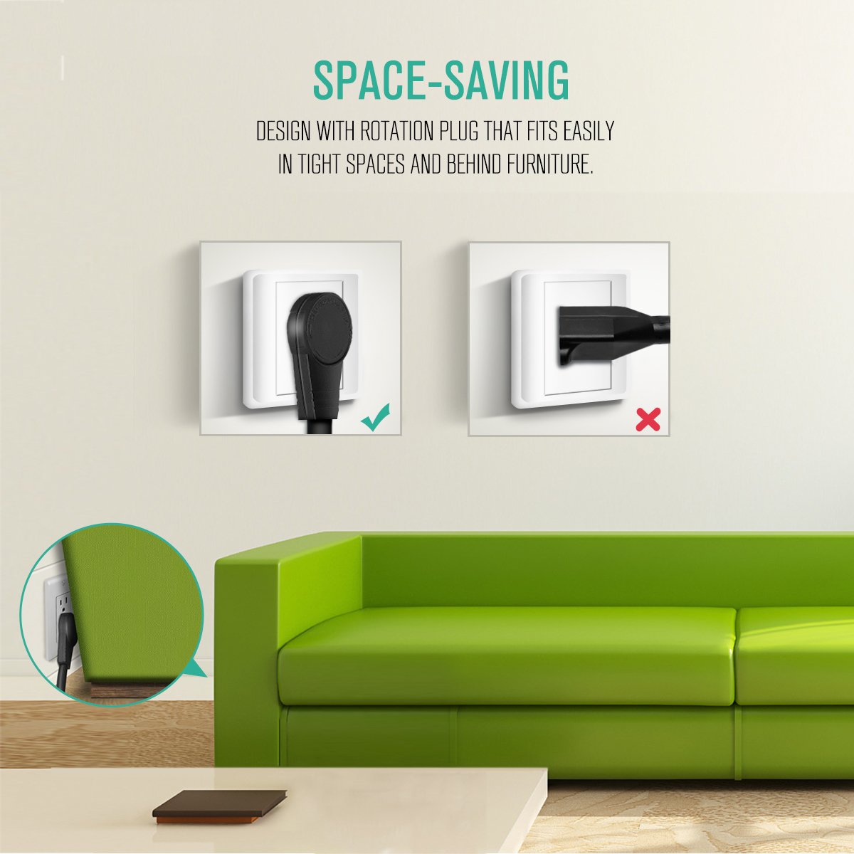 Foto 4 | Cable de Extensión Nekteck Enchufe Plano Giratorio de 360° 30 cm 14 Awg - Venta Internacional