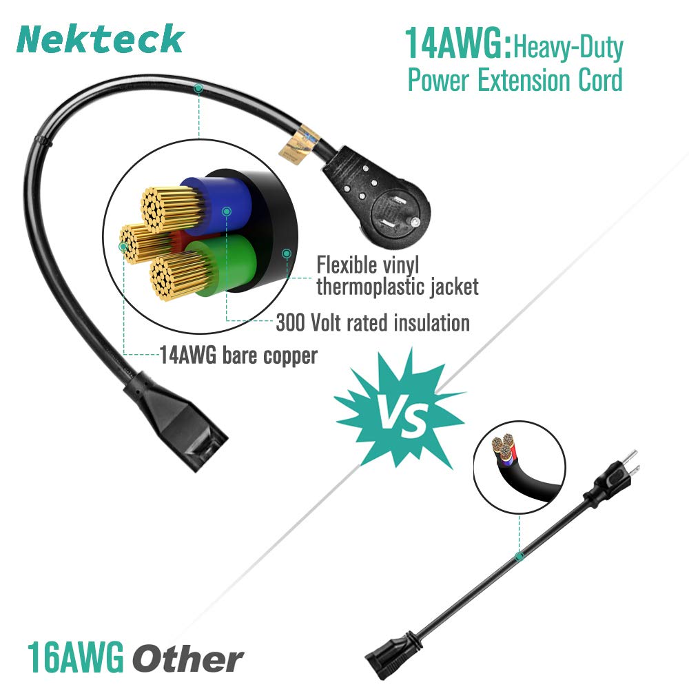 Foto 6 | Cable de Extensión Nekteck Enchufe Plano Giratorio de 360° 30 cm 14 Awg - Venta Internacional