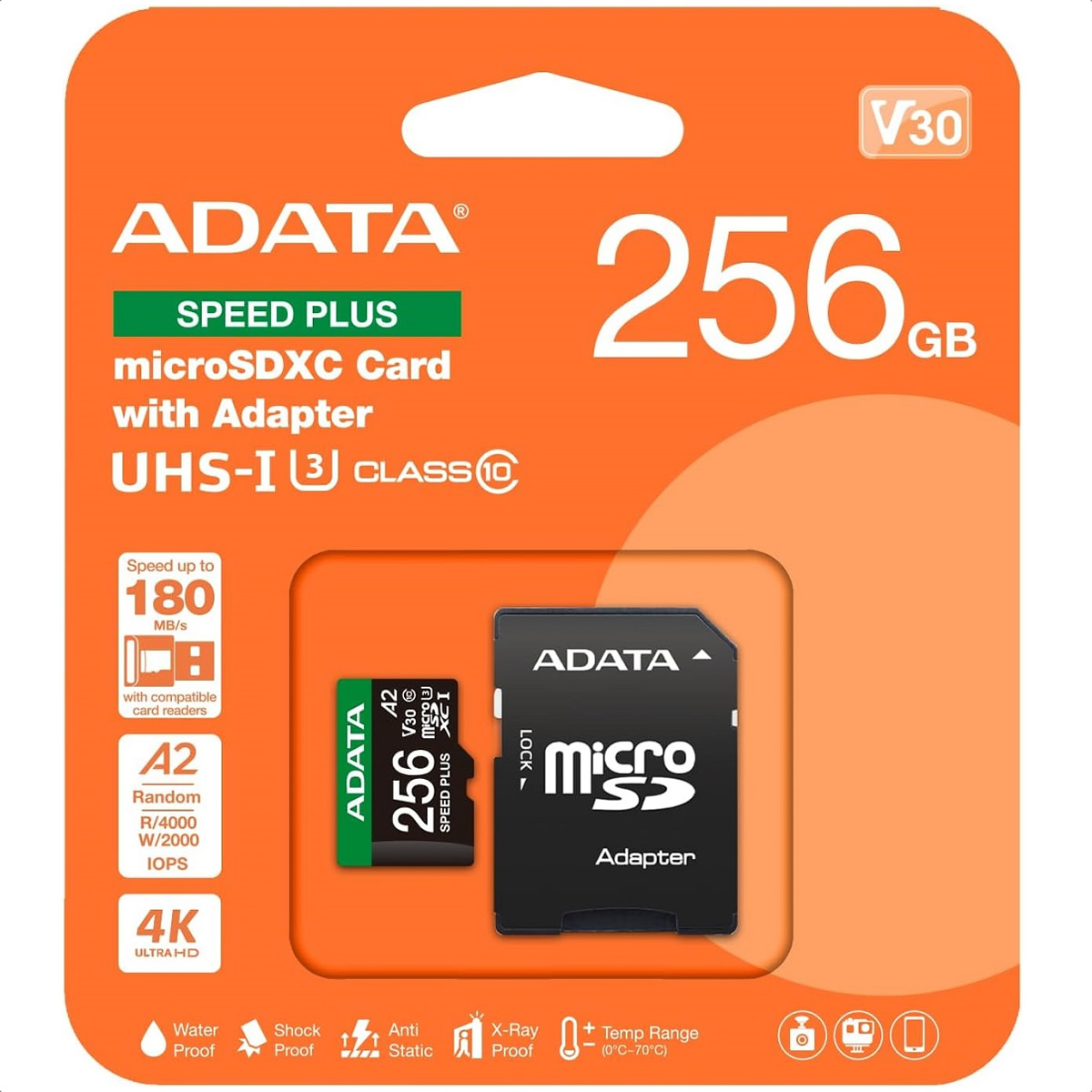 Foto 3 | Memoria Microsd Adata Speed Plus 256gb Sdxc Uhs-i U3 V30 Clase 10 A2 Con Adaptador Ud256gui3v30a2sp-ra1