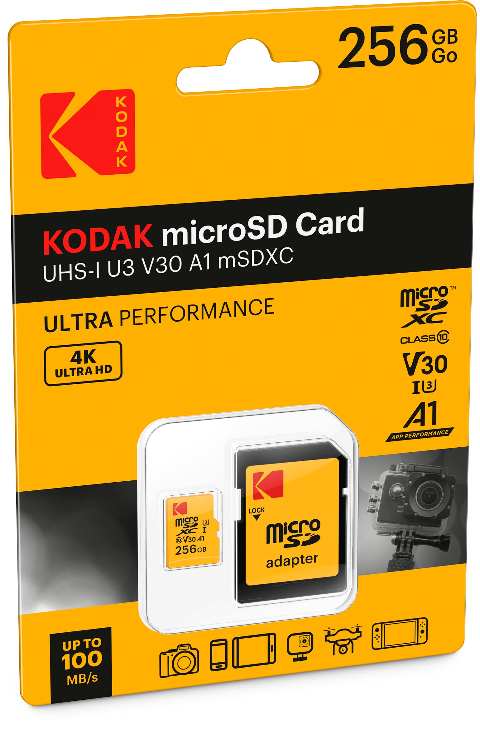 Foto 2 | Tarjeta Microsdxc Kodak 256gb Uhs-i U3 V30 A1 Con Adaptador - Venta Internacional.