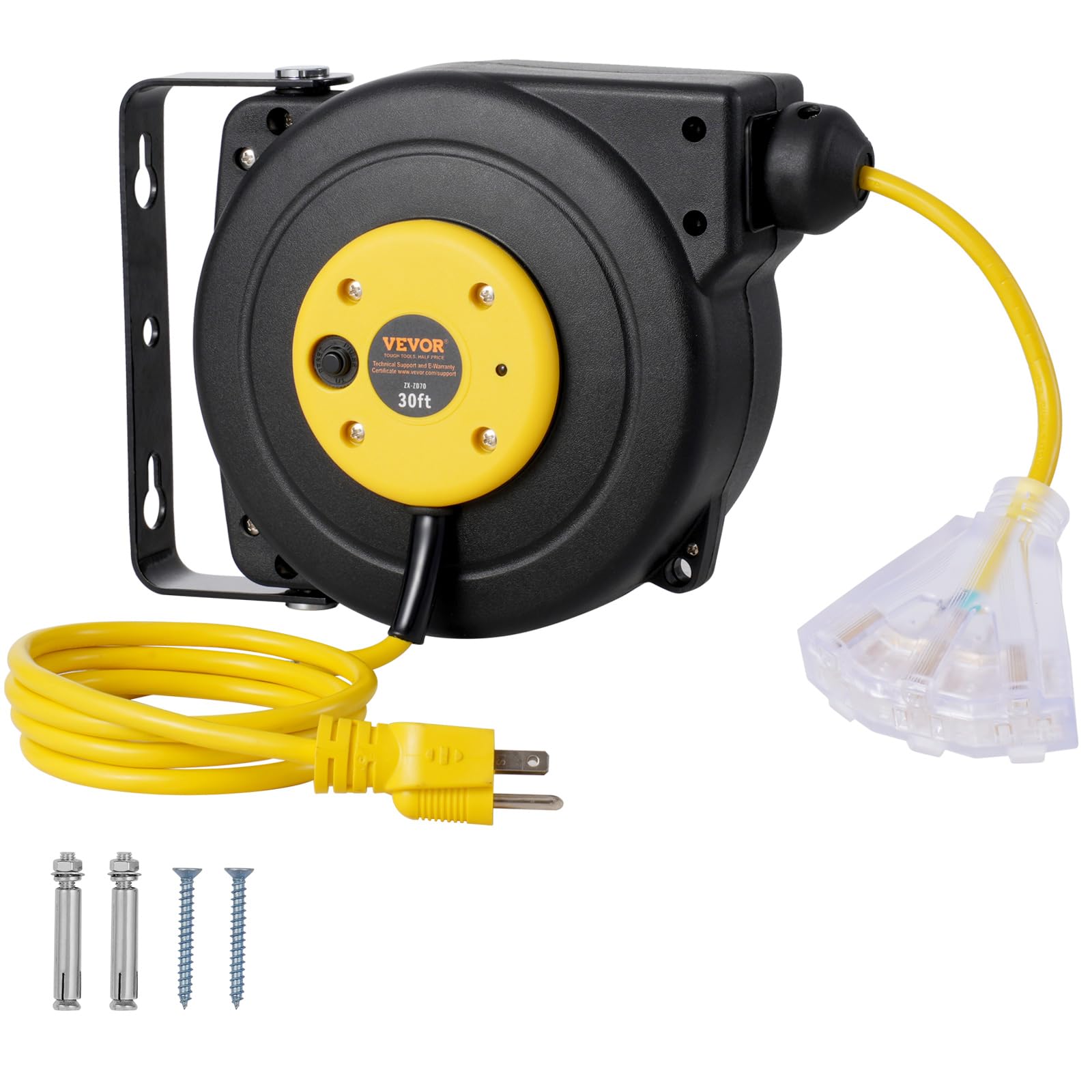Carrete De Cable De Extensión Retráctil Vevor De 30 Pies Con Salida De Triple Grifo - Venta Internacional.