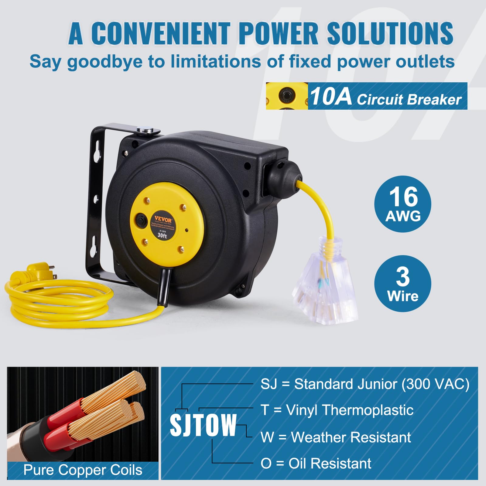 Foto 4 | Carrete De Cable De Extensión Retráctil Vevor De 30 Pies Con Salida De Triple Grifo - Venta Internacional.