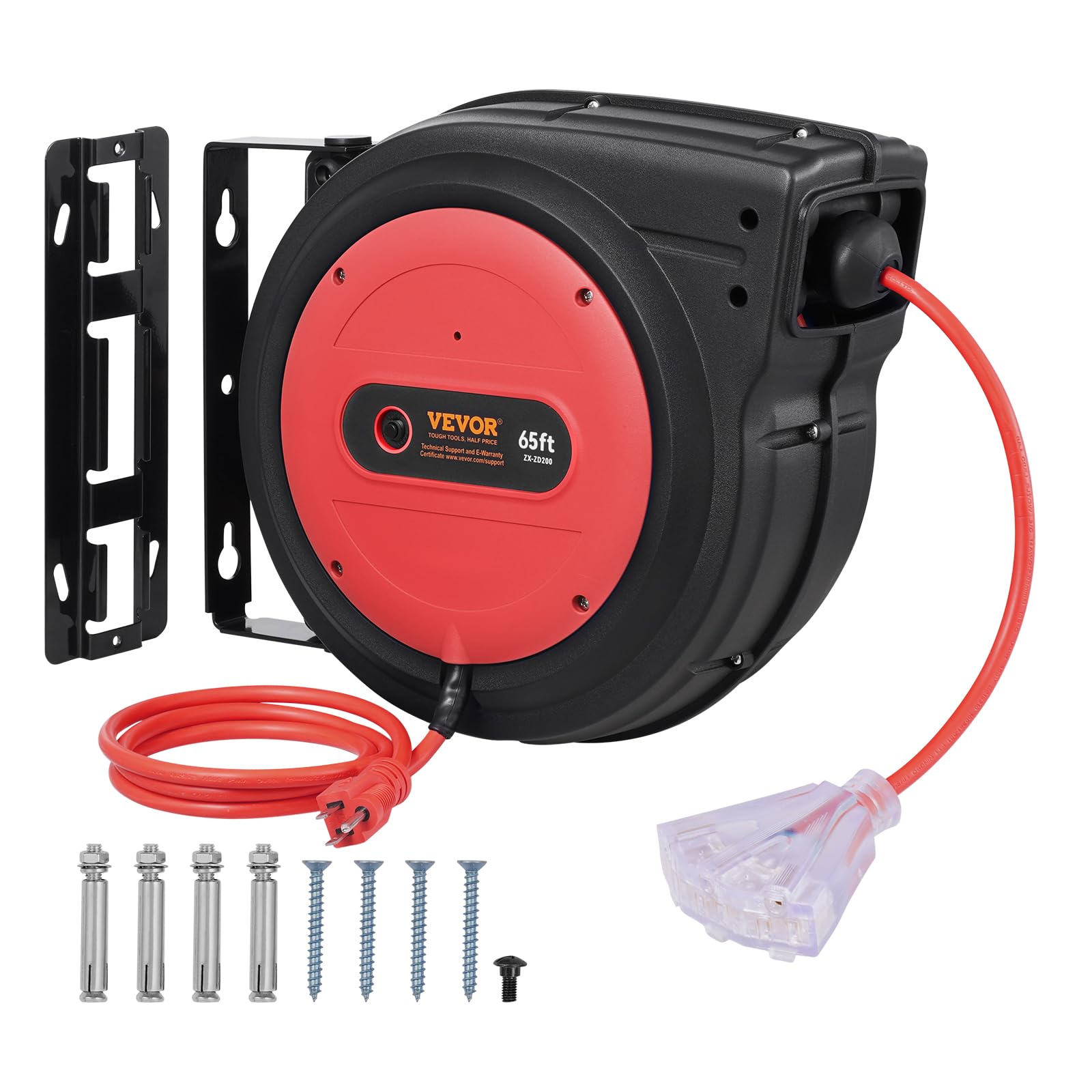 Carrete De Cable De Extensión Retráctil Vevor De 65 Pies Con Salida De Triple Grifo - Venta Internacional.