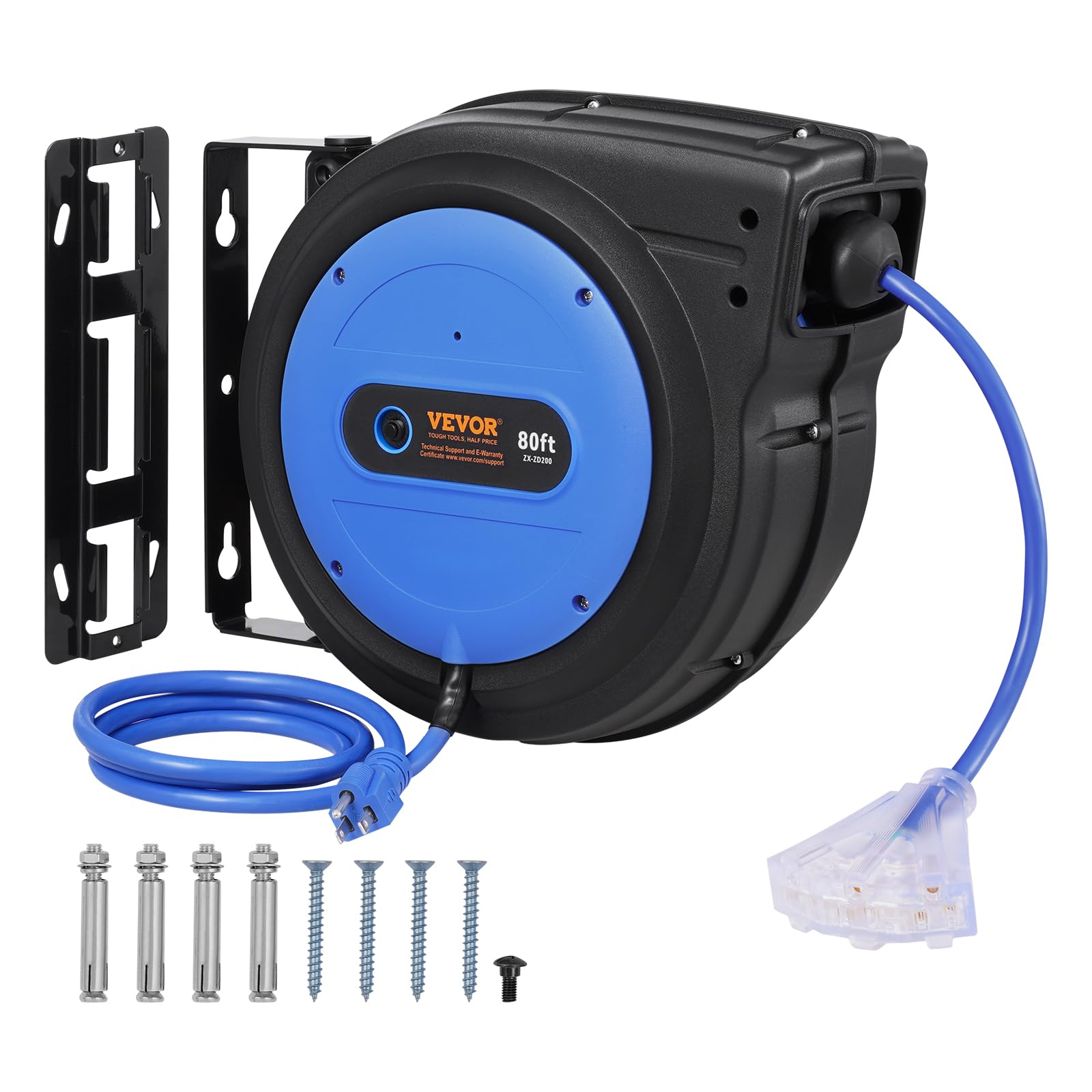 Foto 1 | Carrete Retráctil De Cable De Extensión Vevor, 80 Pies, 15 A, 125 V, Azul - Venta Internacional.
