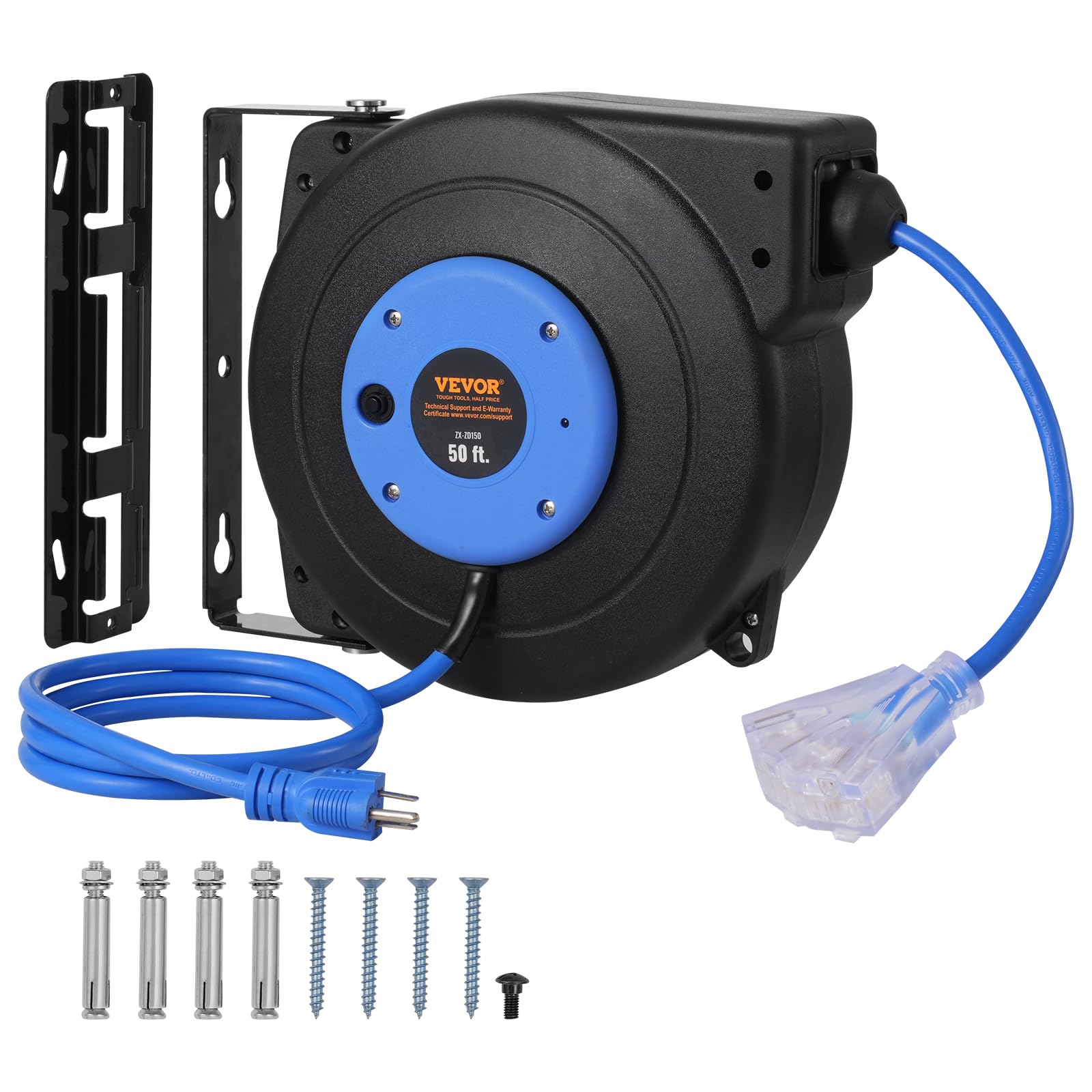Carrete De Cable De Extensión Retráctil Vevor De 50 Pies Con Toma De Corriente Iluminada - Venta Internacional.
