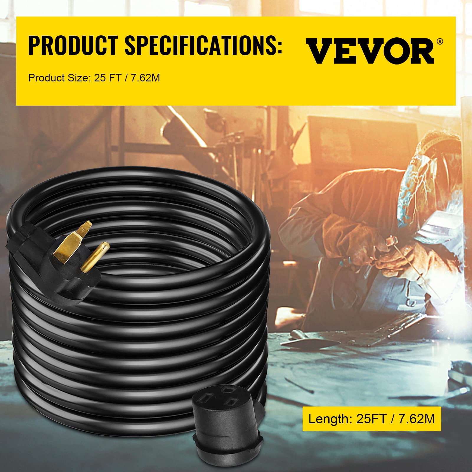 Foto 8 pulgar | Cable De Extensión Para Soldador Vevor 40 A 250 V, Calibre 8, 25 Pies - Venta Internacional.