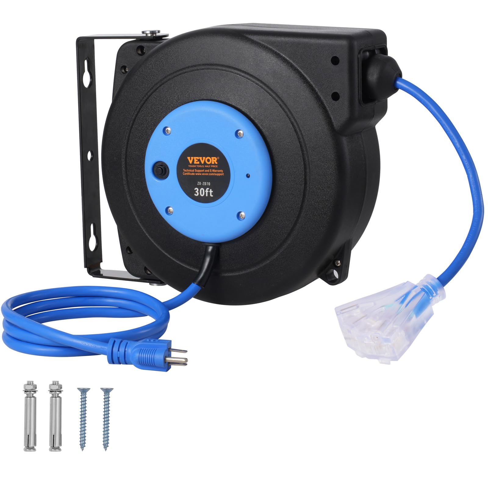 Foto 2 pulgar | Carrete Retráctil De Cable De Extensión Vevor, 30 Pies, 10 A, 125 V, Azul - Venta Internacional.
