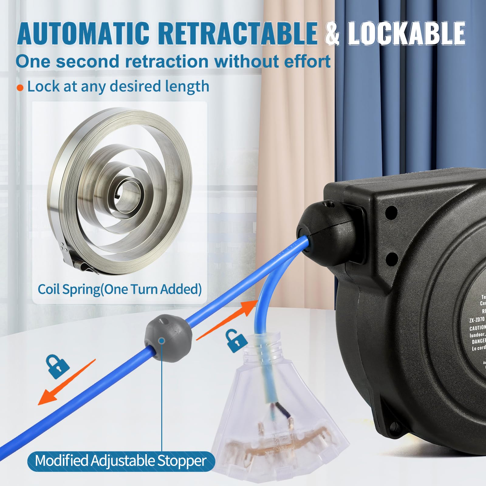 Foto 5 | Carrete Retráctil De Cable De Extensión Vevor, 30 Pies, 10 A, 125 V, Azul - Venta Internacional.