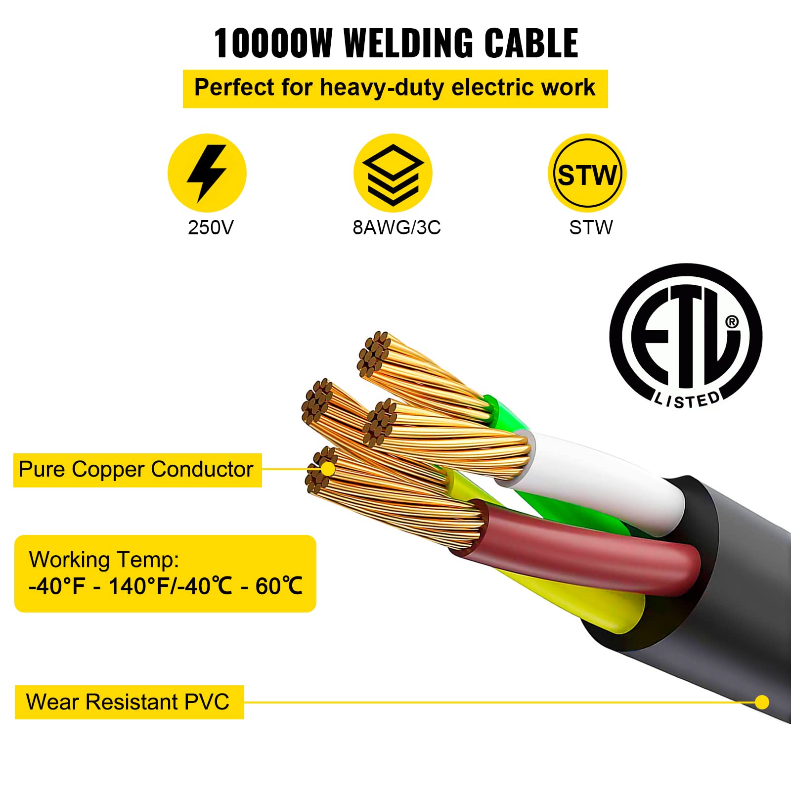 Foto 3 | Cable De Extensión Para Soldador Vevor 40a, 15 M, 250 V Con Conector Nema 6-50 - Venta Internacional.