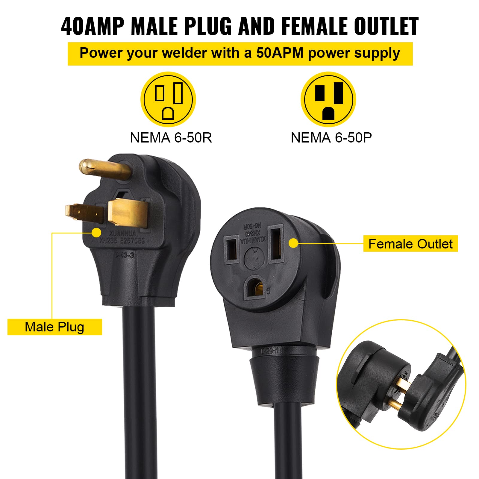 Foto 5 | Cable De Extensión Para Soldador Vevor 40a, 15 M, 250 V Con Conector Nema 6-50 - Venta Internacional.