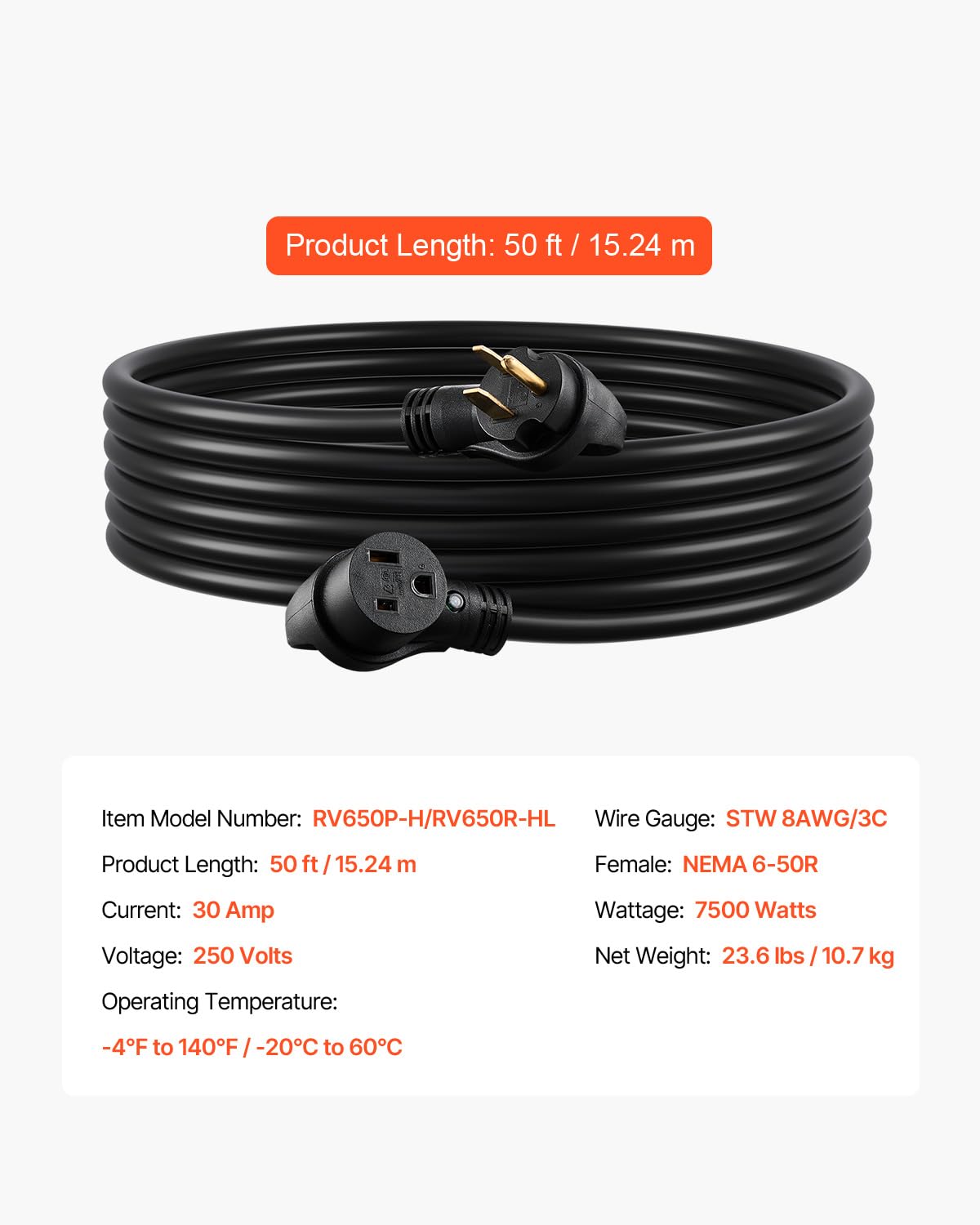 Foto 7 | Cable De Extensión Para Generador Vevor, 30 Amperios, 250 V, 7500 W, 15 M - Venta Internacional.