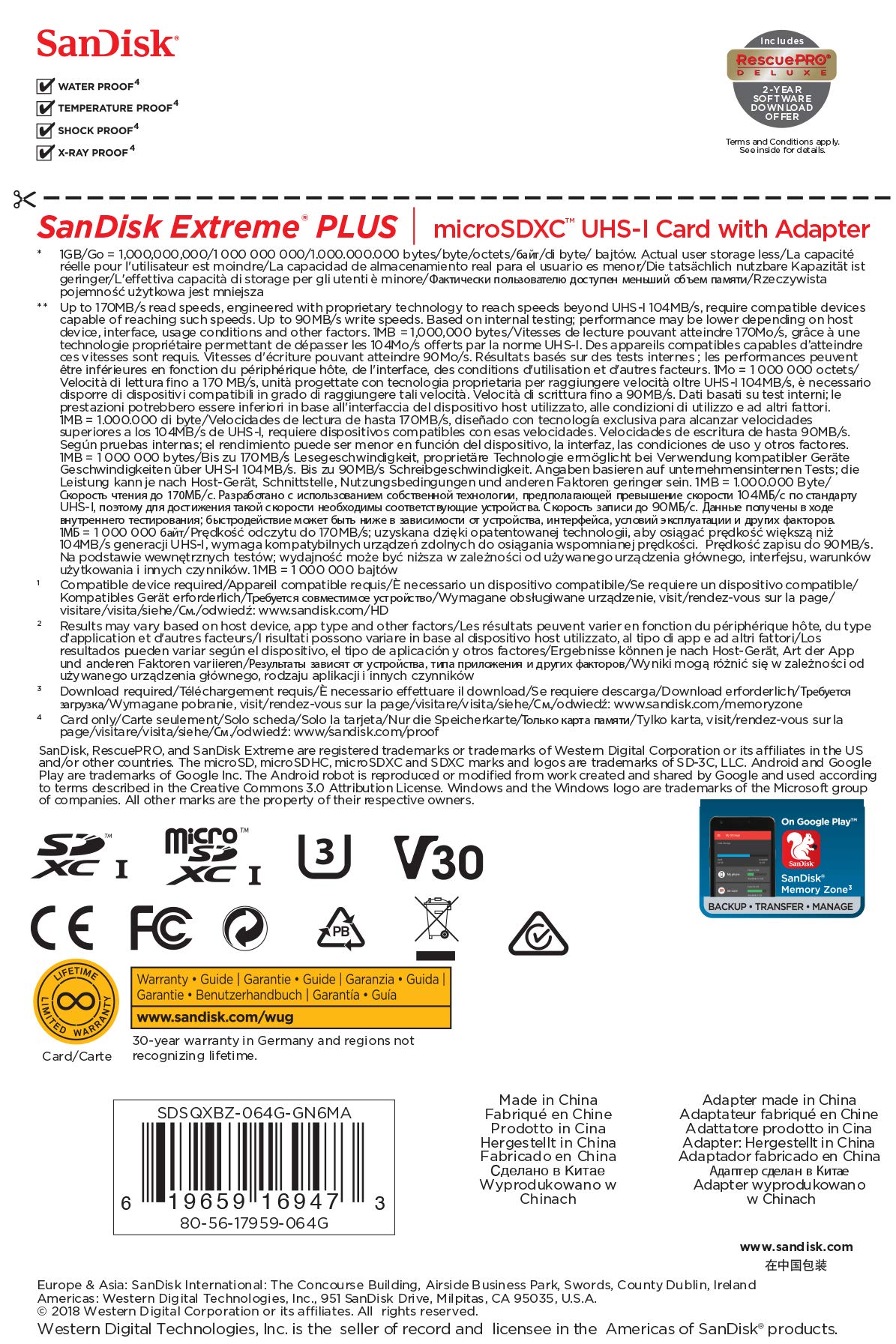 Foto 7 pulgar | Tarjeta de Memoria Sandisk Extreme Plus 64gb Microsdxc Class 10 U3  - Venta Internacional