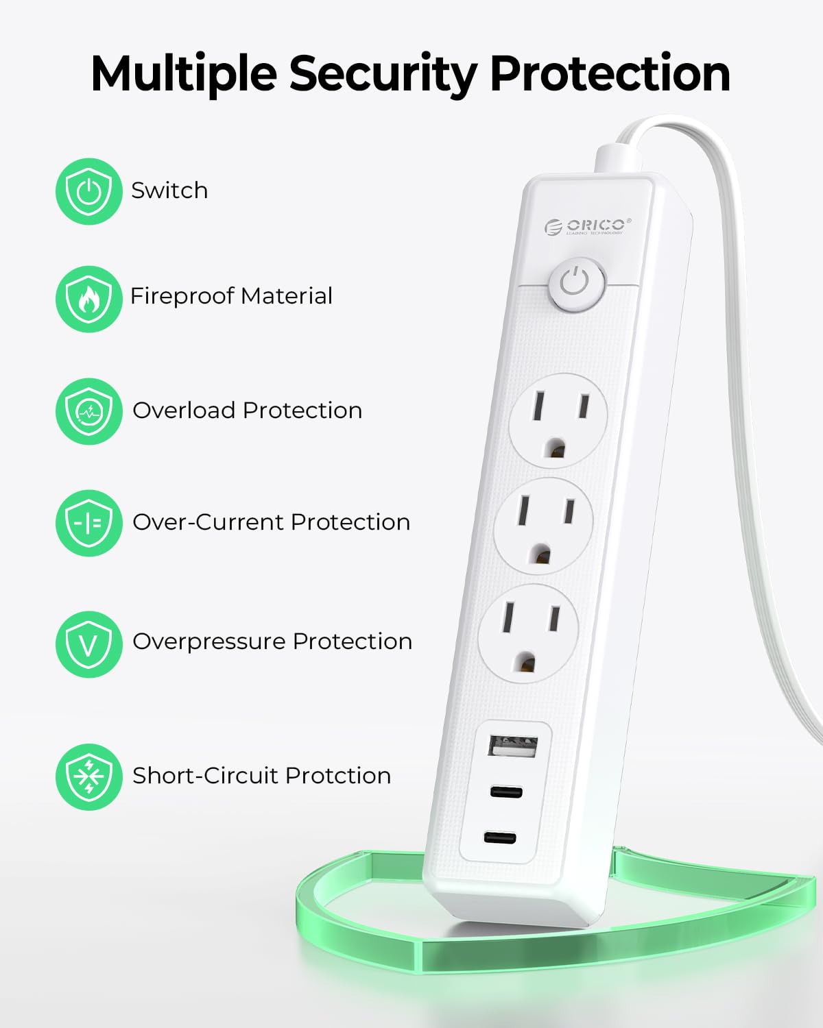Foto 7 pulgar | Cable De Extensión Plano Orico De 25 Pies Con 3 Salidas Y 3 Puertos Usb - Venta Internacional.