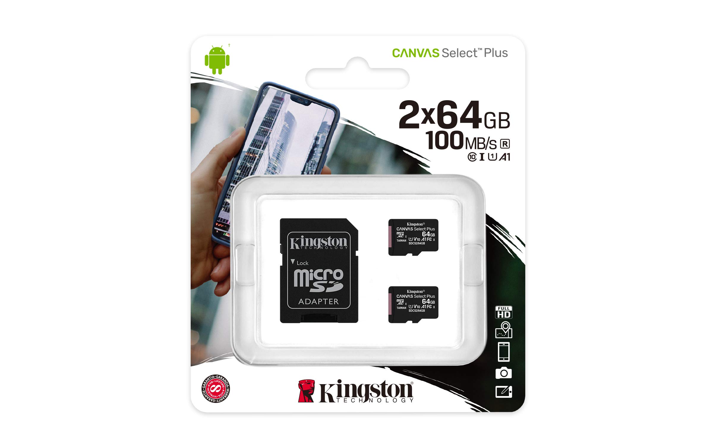 Tarjeta Microsdxc Kingston Canvas Select Plus De 64 Gb, Paquete De 2 - Venta Internacional.