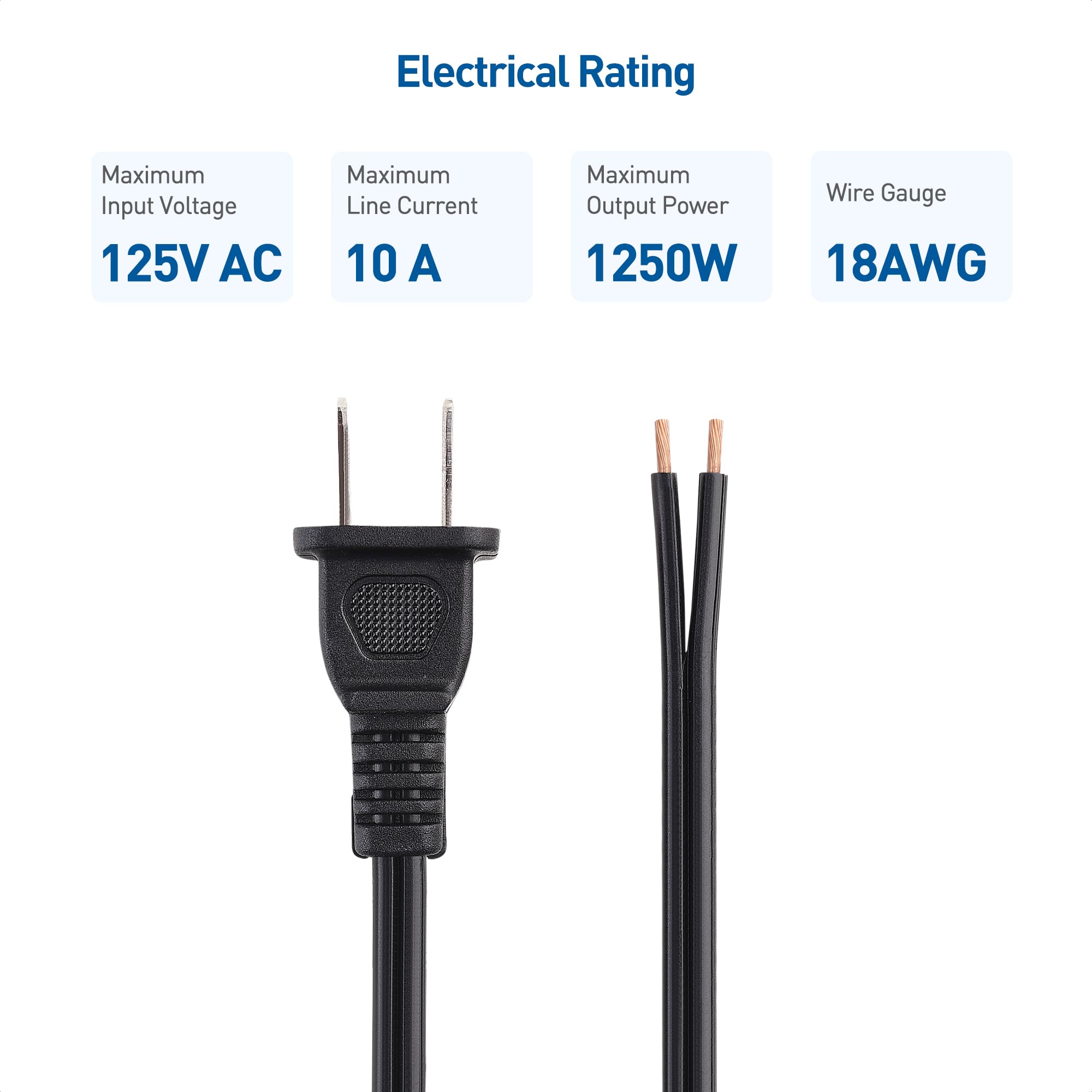 Foto 5 pulgar | Cable Matters De Repuesto, Paquete De 2 Unidades, Polarizado, 18 Awg, 2 Clavijas - Venta Internacional.