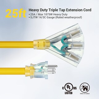 Foto 2 | Cable De Extensión Dewenwils De 25 Pies, Calibre 14/3, Para Exteriores Con Triple Grifo - Venta Internacional.