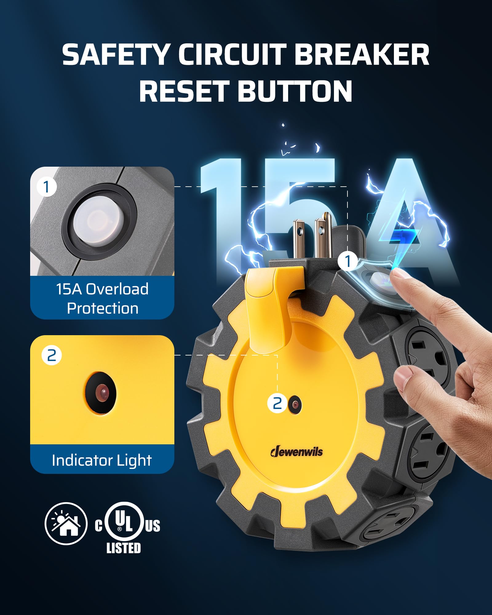 Foto 4 pulgar | Power Hub Dewenwils Heavy Duty De 8 Enchufes Con Disyuntor - Venta Internacional.
