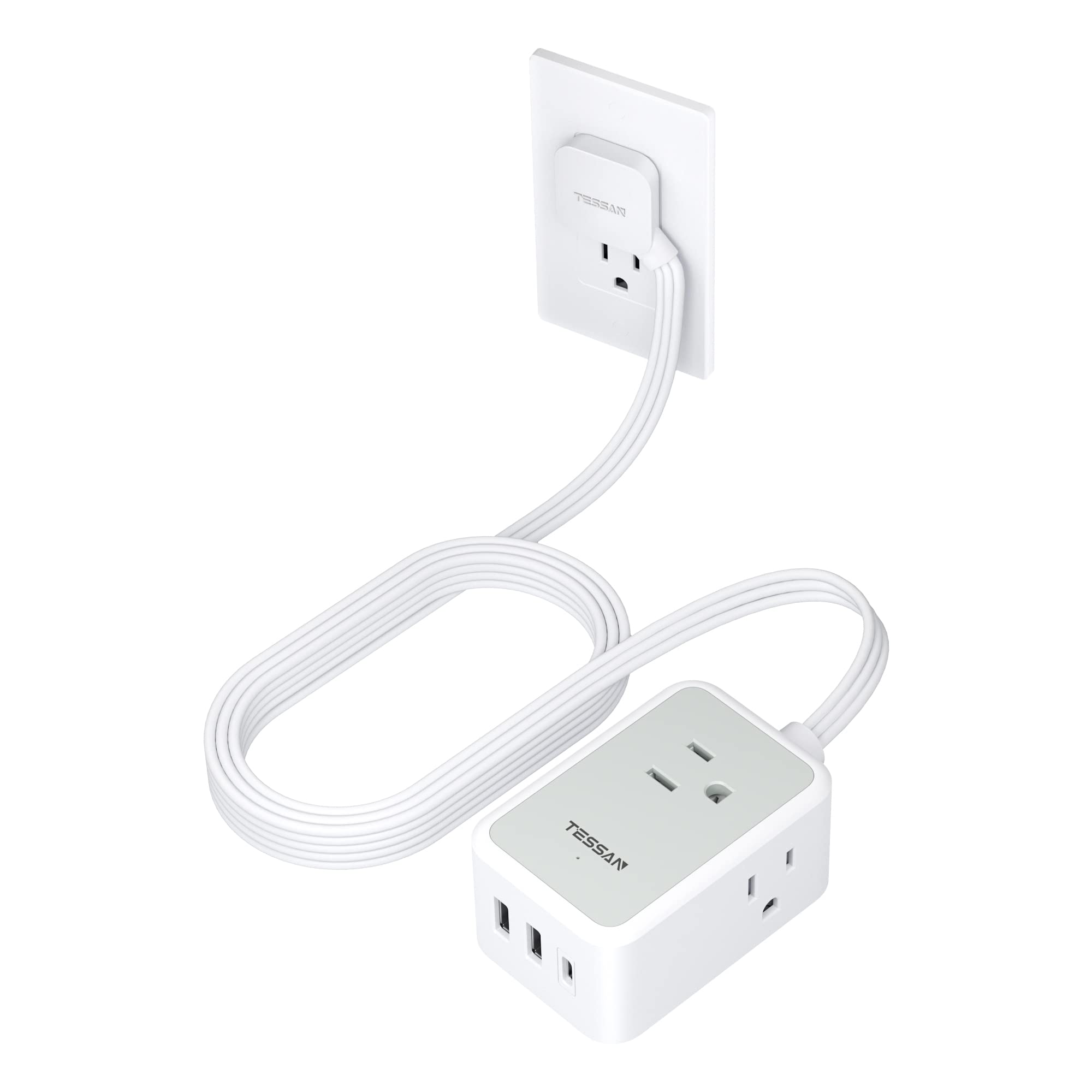 Foto 2 pulgar | Cable De Extensión Tessan, Ultrafino Y Plano, 3 Salidas, 3 Usb De 10 Pies - Venta Internacional.