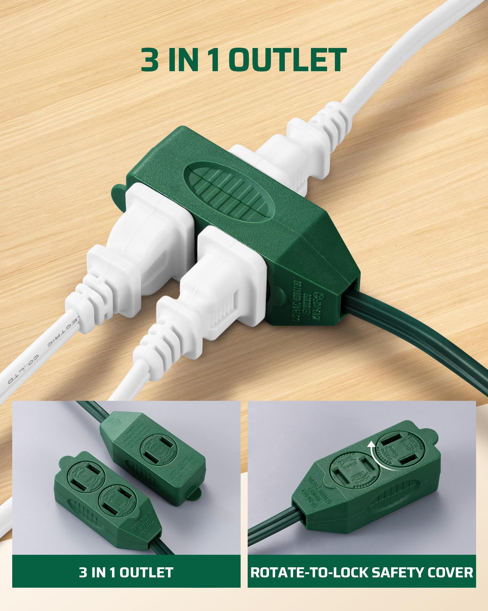 Foto 4 | Cable De Extensión Dewenwils De 12 Pies Con Interruptor De Pie, 3 Enchufes, Verde - Venta Internacional.